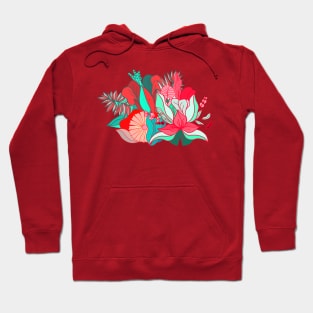 Flower tropical illustration on red and pink cute Hoodie